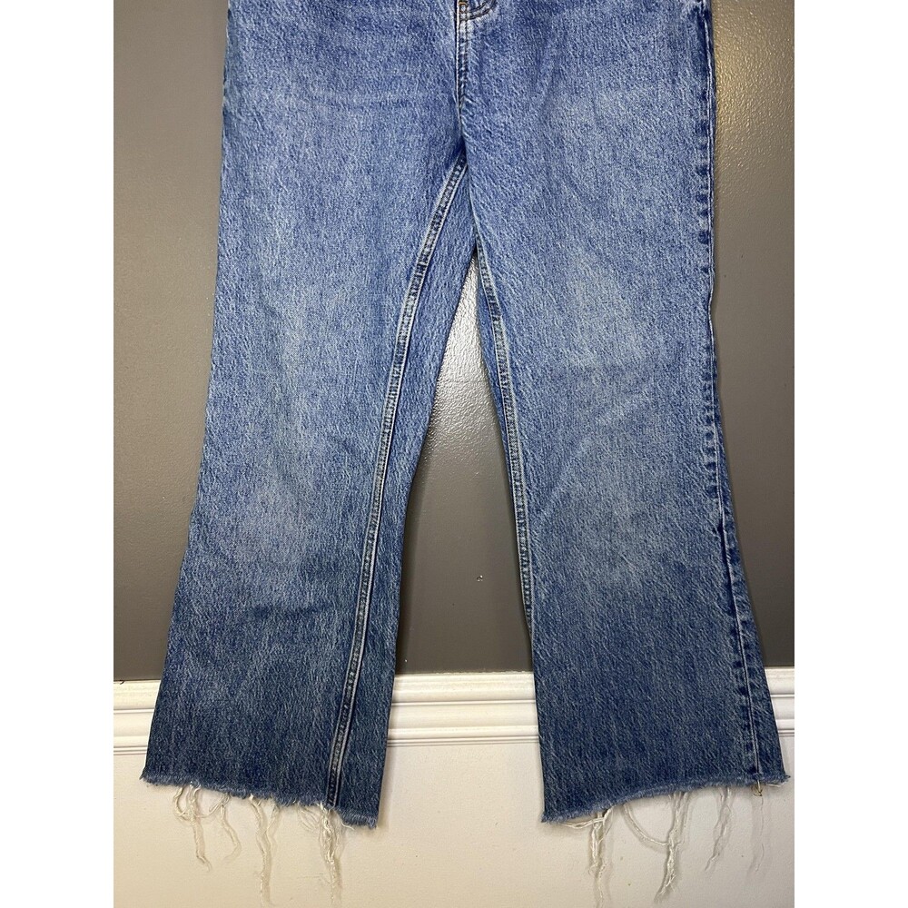 Zara Jeans Womens 8 Blue Medium Wash High Rise Flare Distressed Raw Hem Denim - Picture 3 of 8